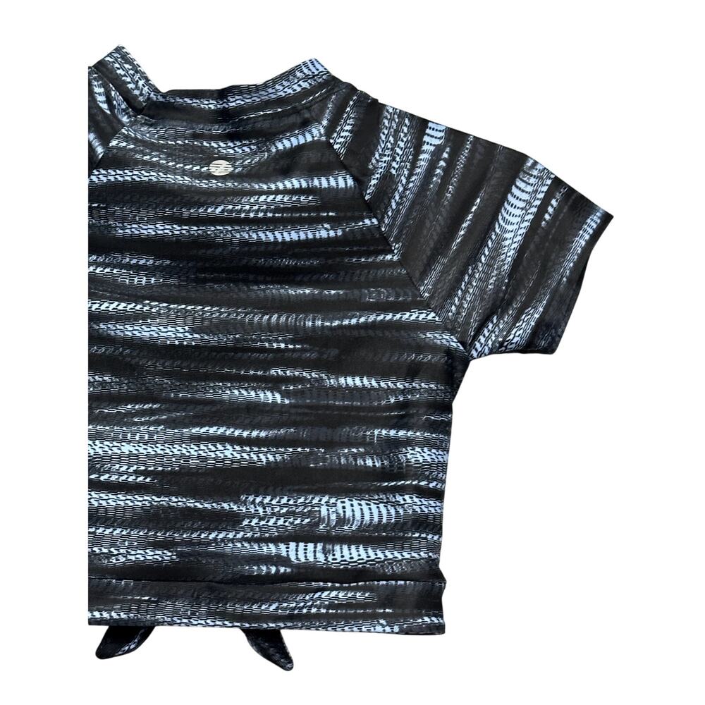 Z By Zella Swim Shirt High Neck Tie Front Short Sleeve Black Blue Girls 12 NWOT - Picture 6 of 7